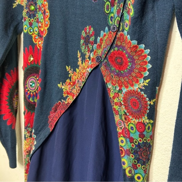 Desigual Blue and Red Graphic Long Sleeve Blouse - Picture 3 of 6